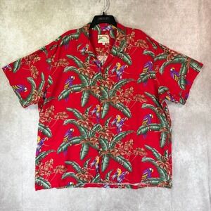 Paradise Found Vintage Jungle Bird Hawaiian Shirt 2X Red Rayon Magnum PI Parrot